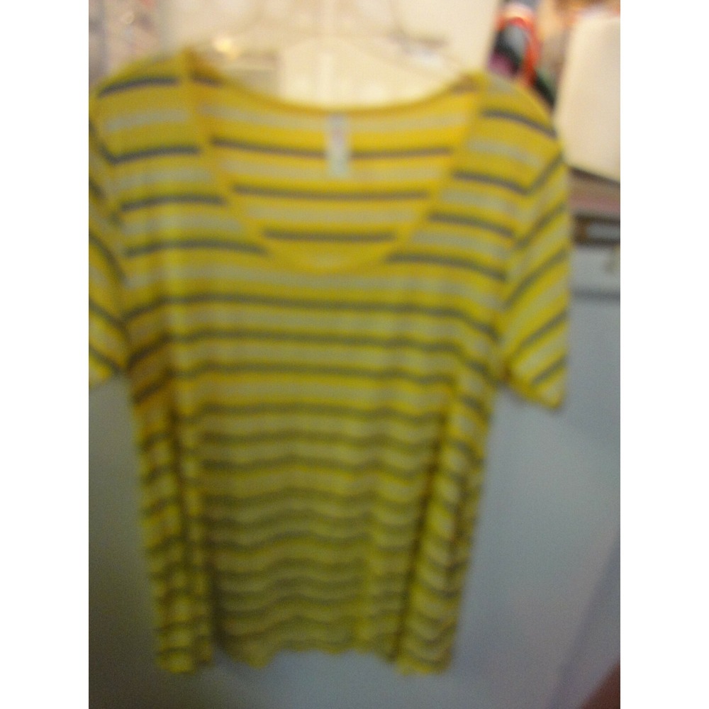LulaRoe BLue gray yellow strip high low shirt‎ top womens M